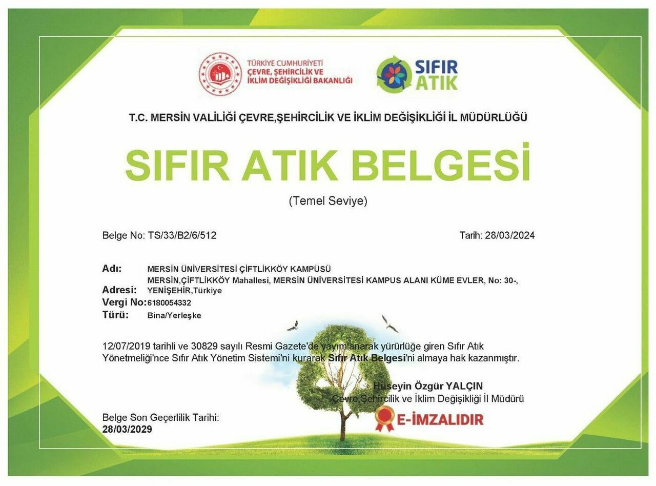 Mersin Üniversitesi Temel Seviye Sıfır Atık Belgesi'ni Aldı (2)