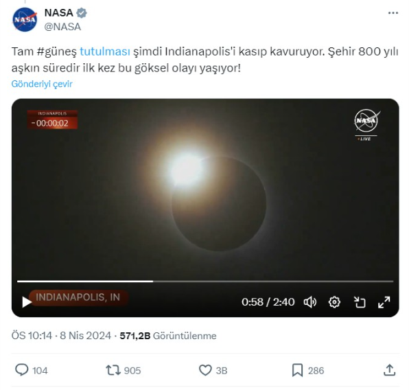 2024 Tam Güneş tutulması uzaydan takip edildi