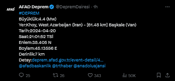 Screenshot 2024 04 20 At 23 05 39 (1) Afad Deprem (@Depremdairesi) X