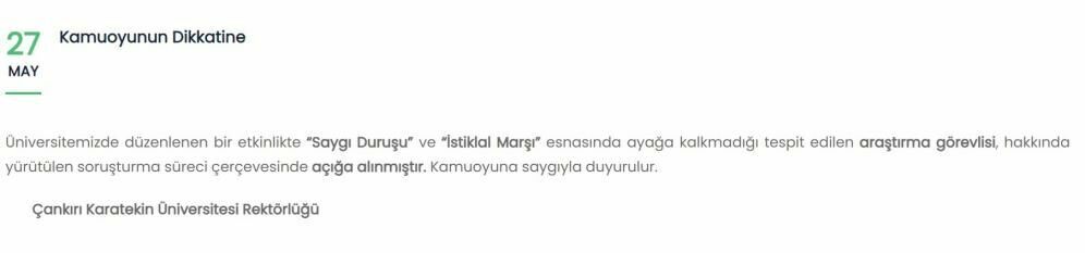 İstiklal Marşı okunurken ayağa kalkmayan araştırma görevlisi açığa alındı