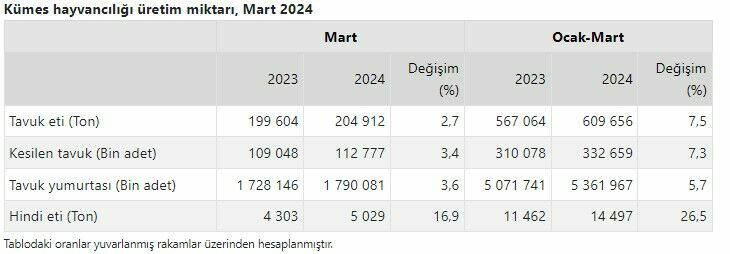 TÜİK açıkladı: Türkiye'de tavuk üretimi arttı
