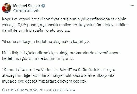 Bakan Şimşek'ten otoyol ve köprü geçiş ücreti açıklaması