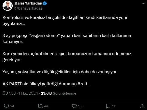 3 ay boyunca asgari ödeme yapan kredi kartları kapanacak