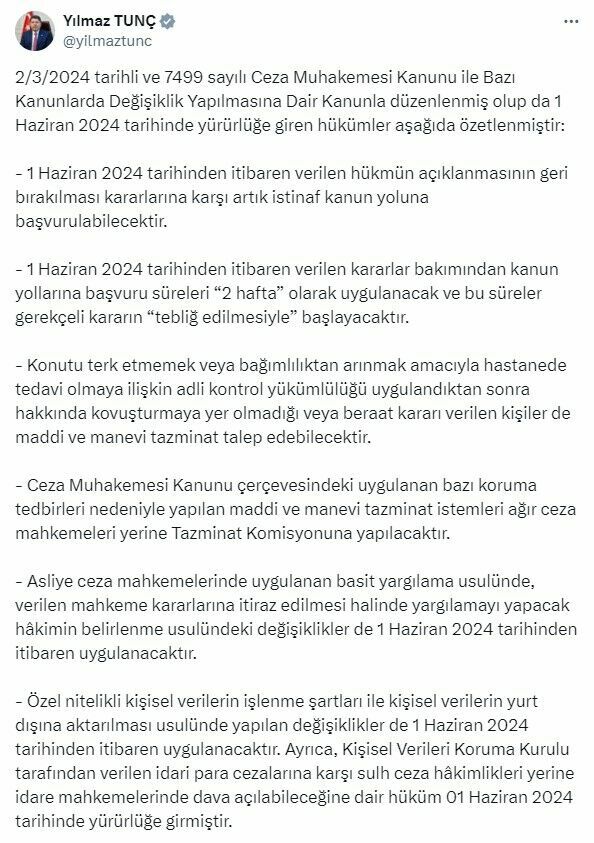 Adalet Bakanı Yılmaz Tunç'tan adli para cezalarına büyük zam