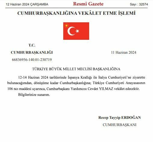 Cumhurbaşkanlığına Cevdet Yılmaz vekalet edecek