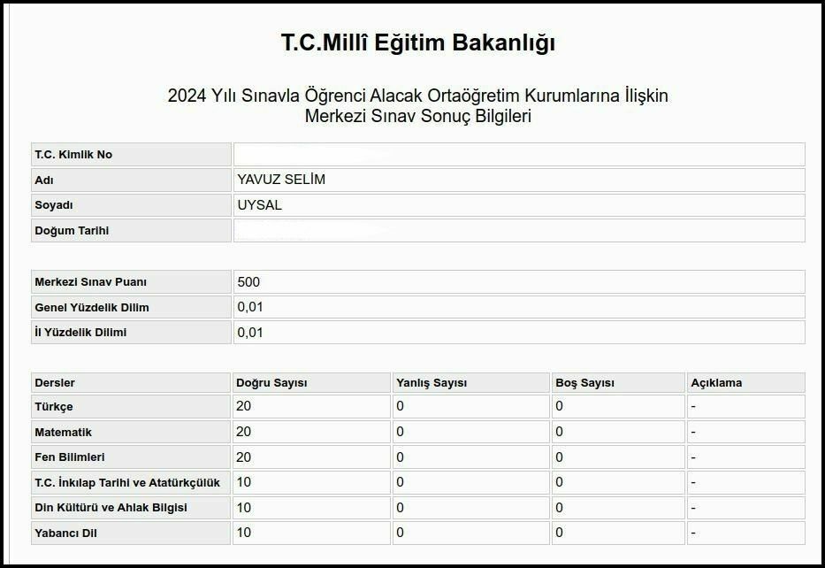 Mersinli Yavuz Selim Uysal Lgs'de Türkiye Birincisi 2