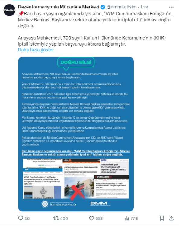 AYM Erdoğan'ın yetkilerini iptal etmedi