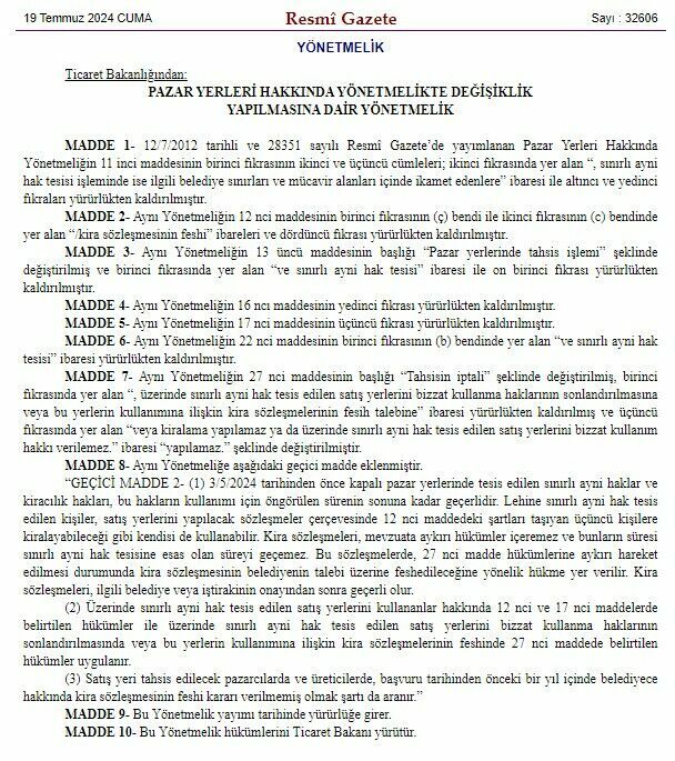 Kapalı pazar yerleri için yeni düzenleme yapıldı