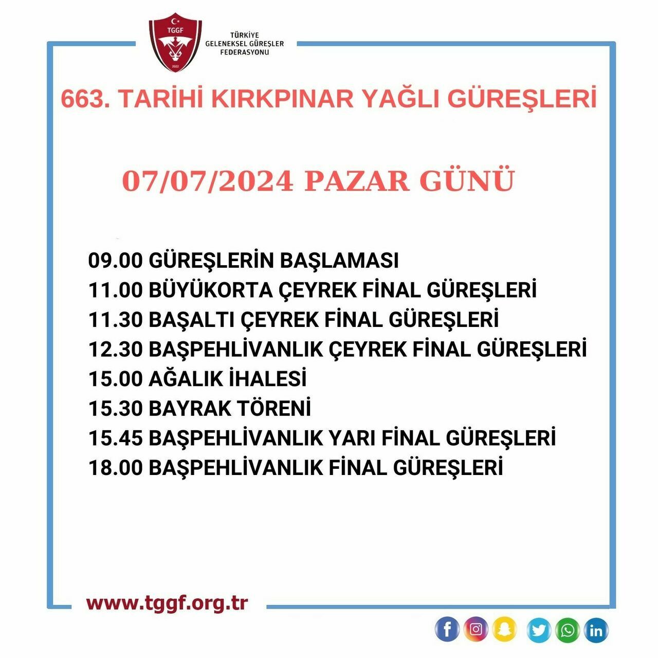 663'üncü Kırkpınar Yağlı Güreşleri programı açıklandı