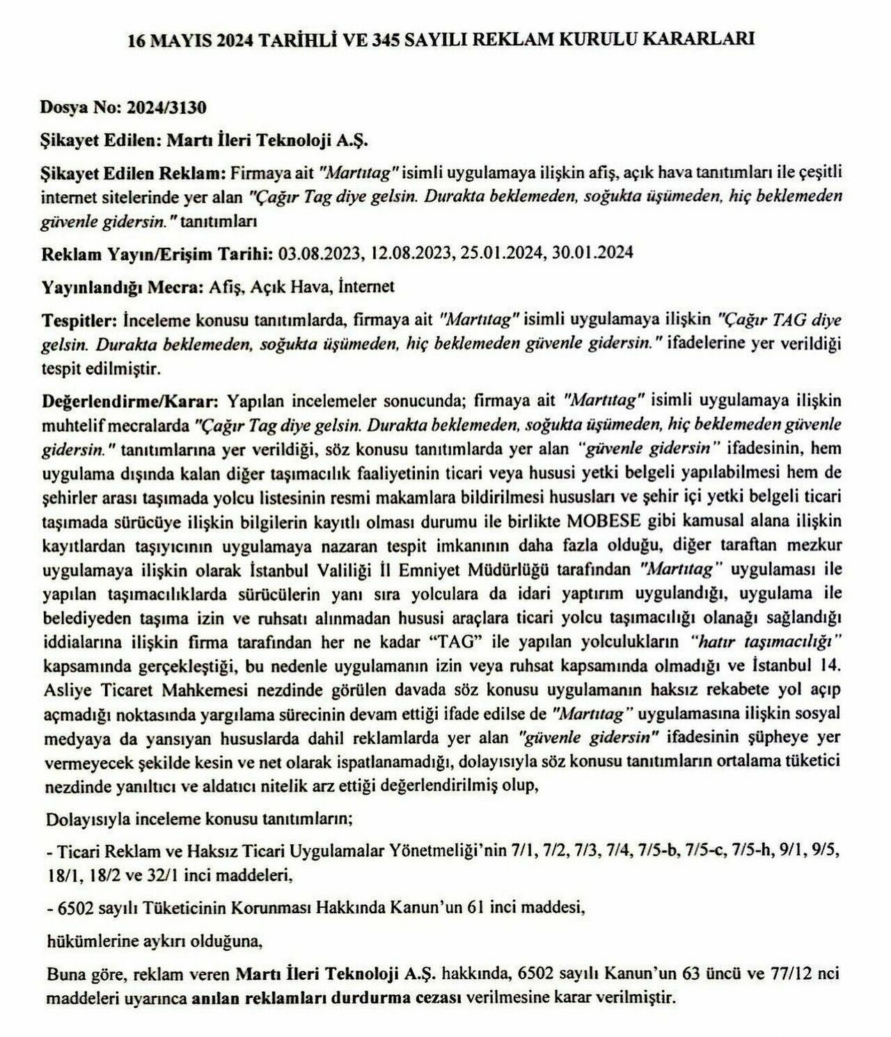 Martı Tag Reklamlarına Yasak Geldi  2