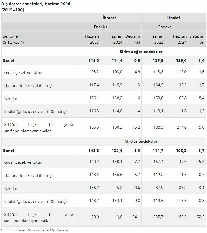 Haziran ayı dış ticaret endeksleri açıklandı
