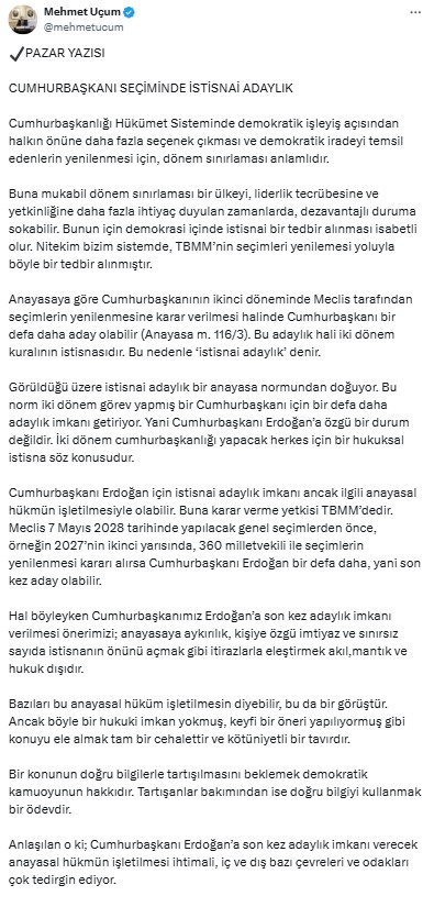 Başdanışmanından Erdoğan İçin ' İstisnai Adaylık' Seçeneği 2