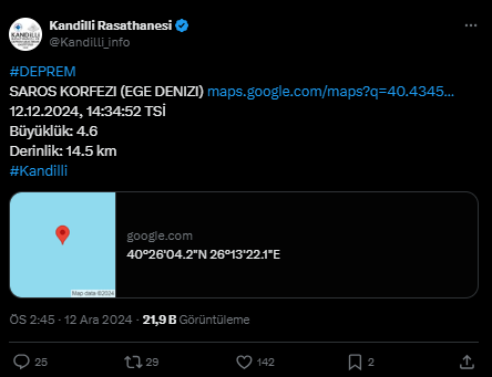 Ege Denizi'nde 4.6 Büyüklüğünde Deprem! Marmara Bölgesinde Hissedildi