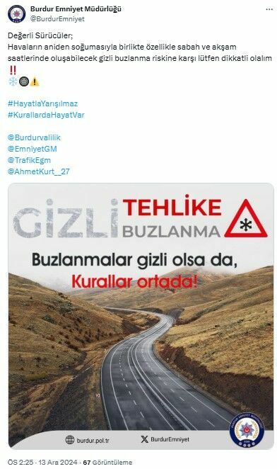 Emniyetten Burdurlu Sürücülere Gizli Buzlanma Uyarısı 2