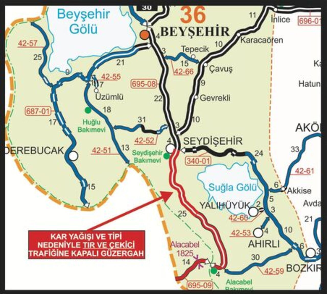 Antalya Konya Yolu Ağır Taşıt Ulaşımına Kapatıldı