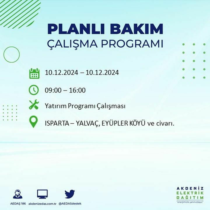 Ispartada Bu Mahallelerde 7 Saat Elektrik Olmayacak! 2