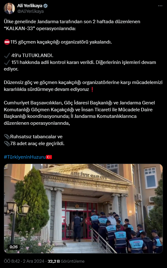 KALKAN-33 Operasyonlarında 49 Düzensiz Göçmen Kaçakcısı Tutuklandı