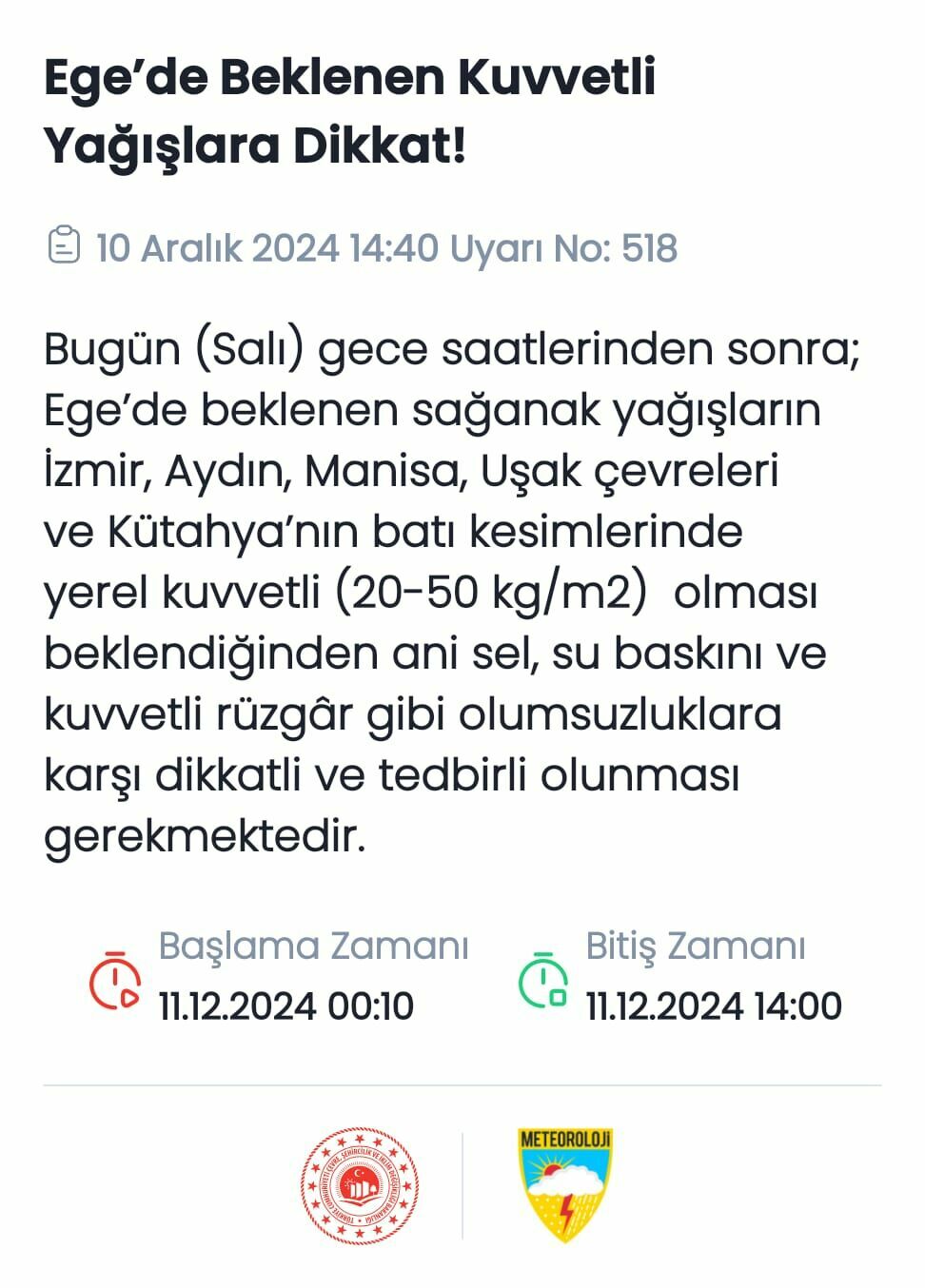Meteoroloji'den Ege Bölgesi İçin Kuvvetli Yağış Uyarısı!