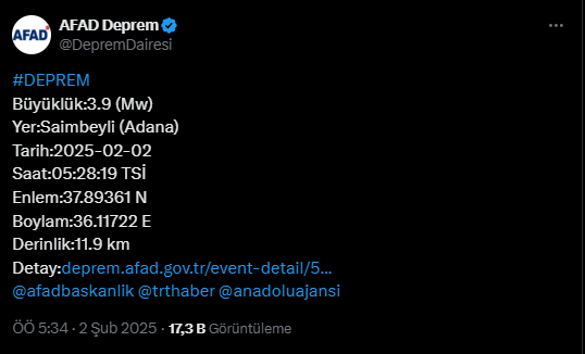 AFAD Açıkladı: Adana'da Peş Peşe Deprem!