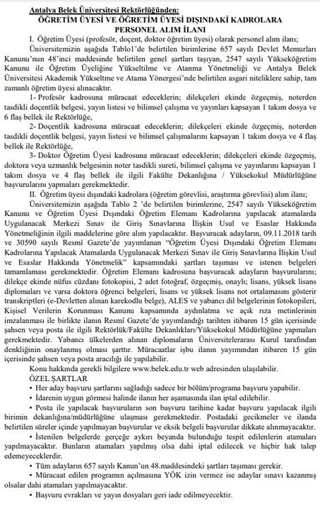 Antalya Belek Üniversitesi Personel Alacak  2