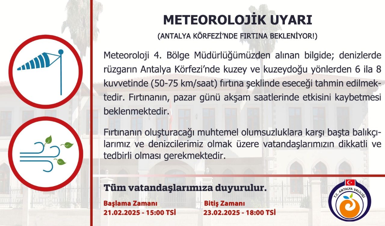 Antalya Valiliği’nden Kuvvetli Fırtına Uyarısı!