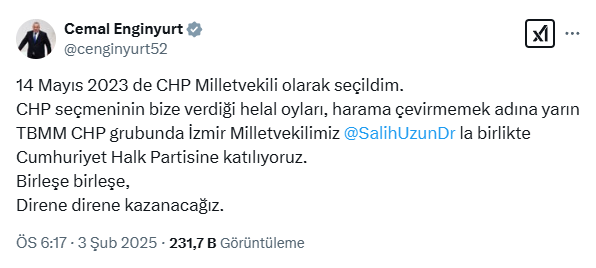 Cemal Enginyurt CHP'ye Katılacağı Tarihi Açıkladı