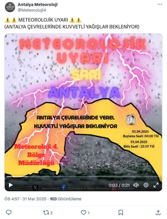Antalya Ve Çevresine Sarı Uyarı! Meteoroloji Saat Verdi 2 Result