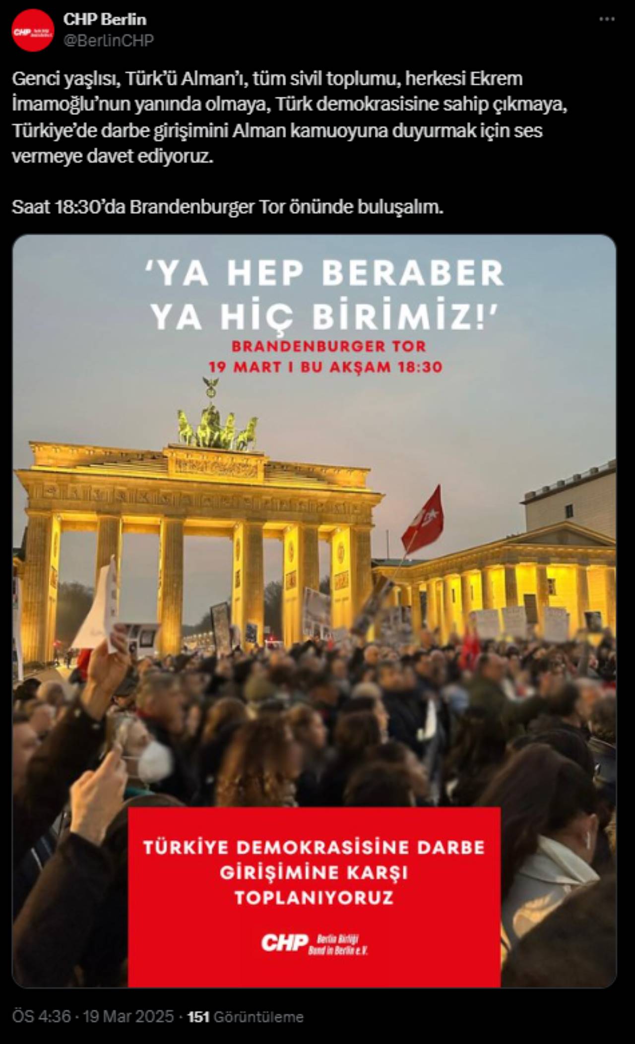 CHP Berlin'den İmamoğlu İçin Destek Çağrısı