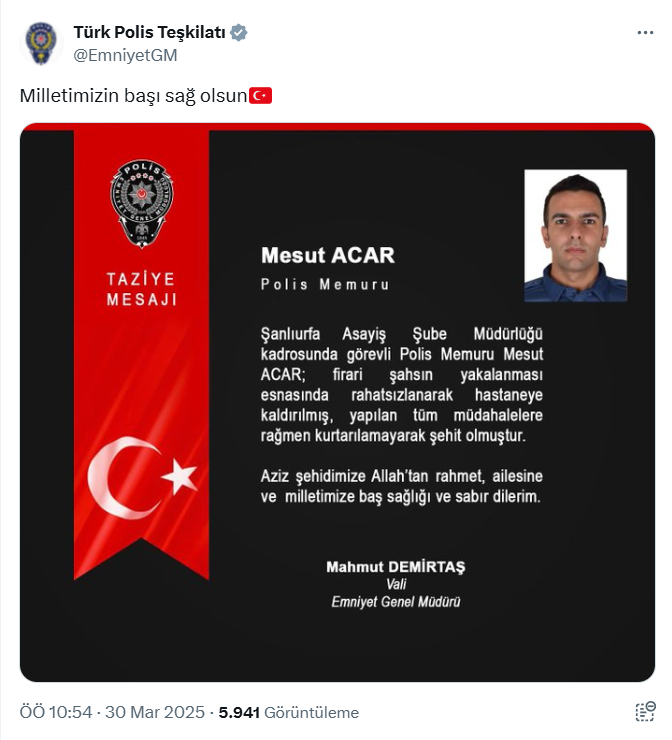 Genç Polisten Acı Haber! Görev Başında Şehit Oldu
