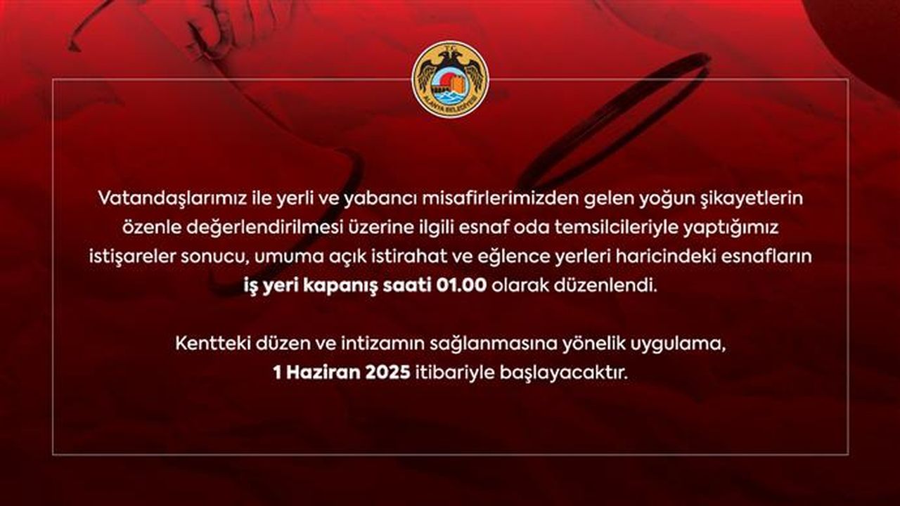 Alanya'da Belediye İş Yeri Kapanış Saatlerini Değiştirdi 2