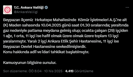 Ankara’da Maden Ocağında Göçük! 2’si Ağır 13 İşçi Yaralandı
