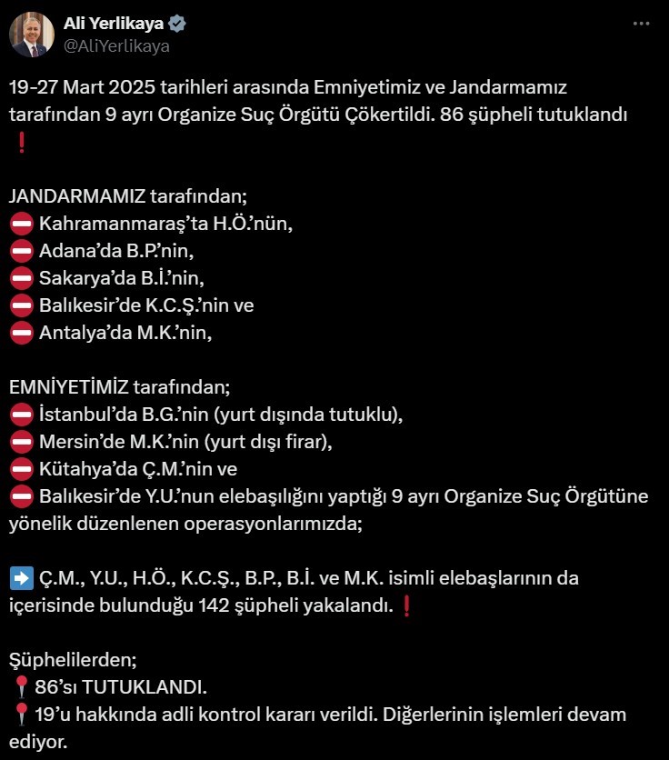 Antalya Dahil 9 İldeki Suç Örgütleri Çökertildi