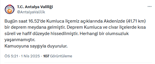 Antalya Kumluca'da Deprem! 4.1 Ile Sallandı 3