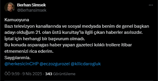 Berhan Şimşek'ten CHP Kurultayı'nın İptali Açıklaması