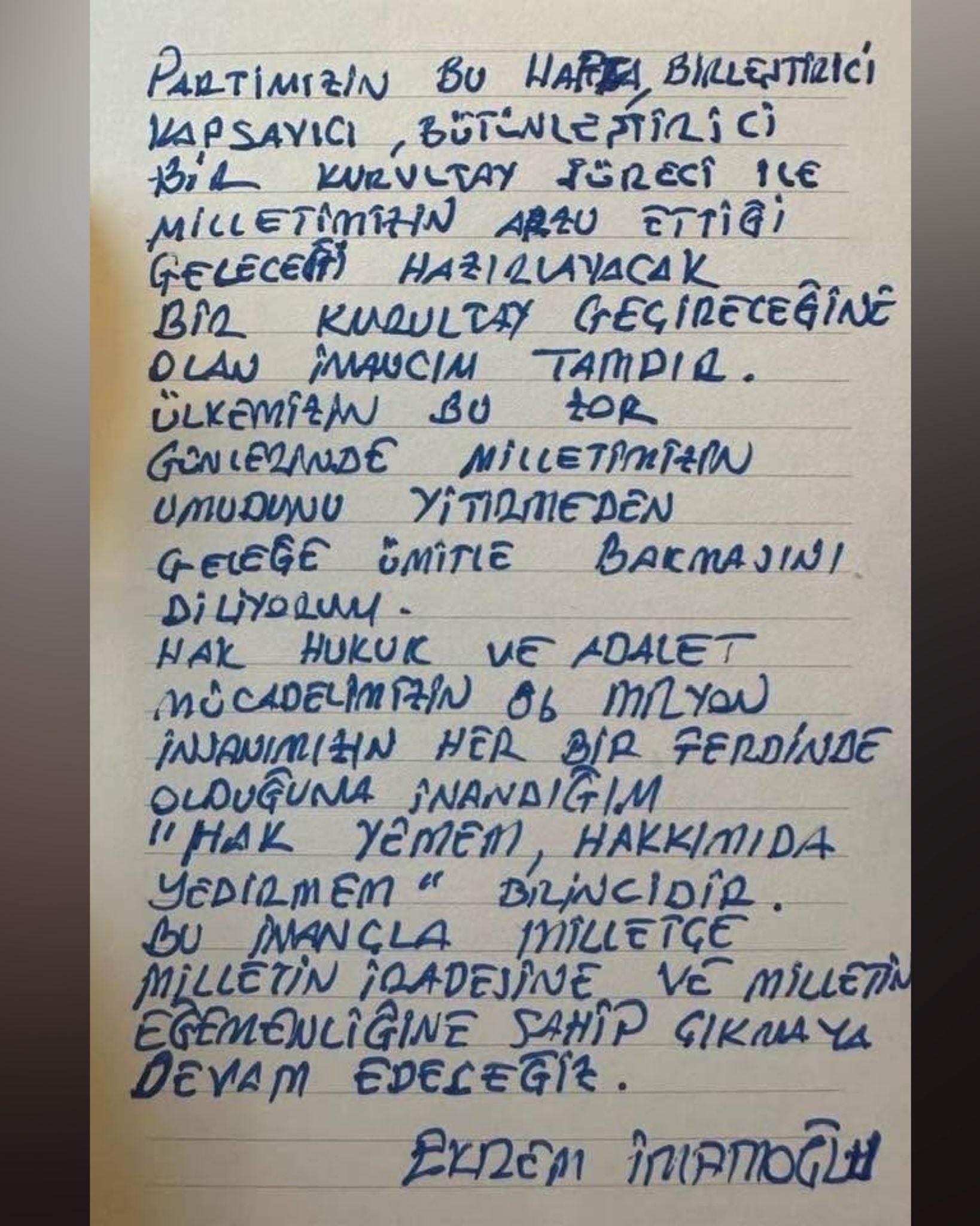 Ekrem İmamoğlu Kurultay Mesajı