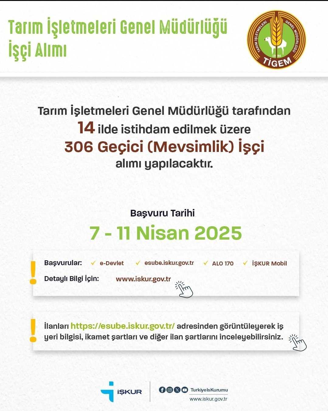 Ti̇gem’e 306 Personel Alınacak! 1