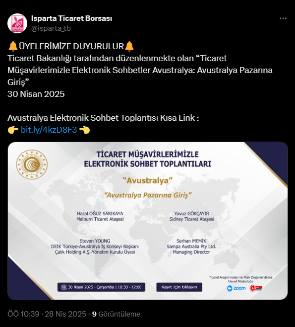 Isparta Ticaret Odası'ndan Üyelere Duyuru!