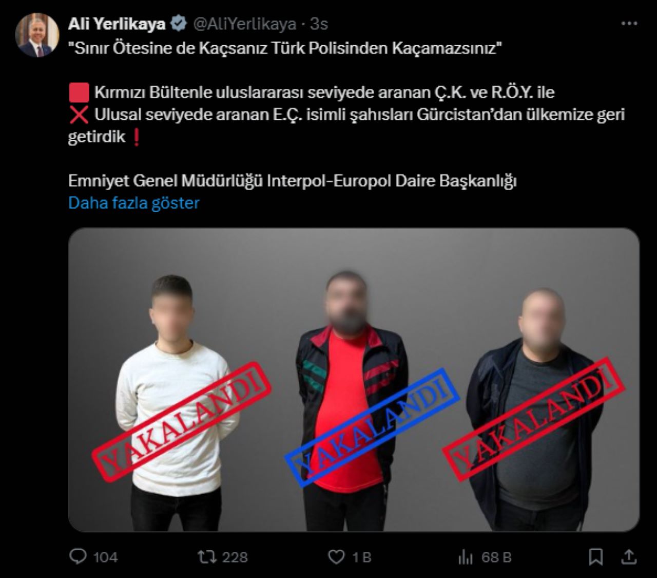 Kırmızı Bültenle Aranan 3 Şüpheli Türkiye’ye Getirildi
