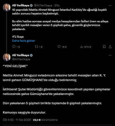 Mattia Minguzzi'nin Ailesini Tehdit Eden Şahıslar Yakalandı