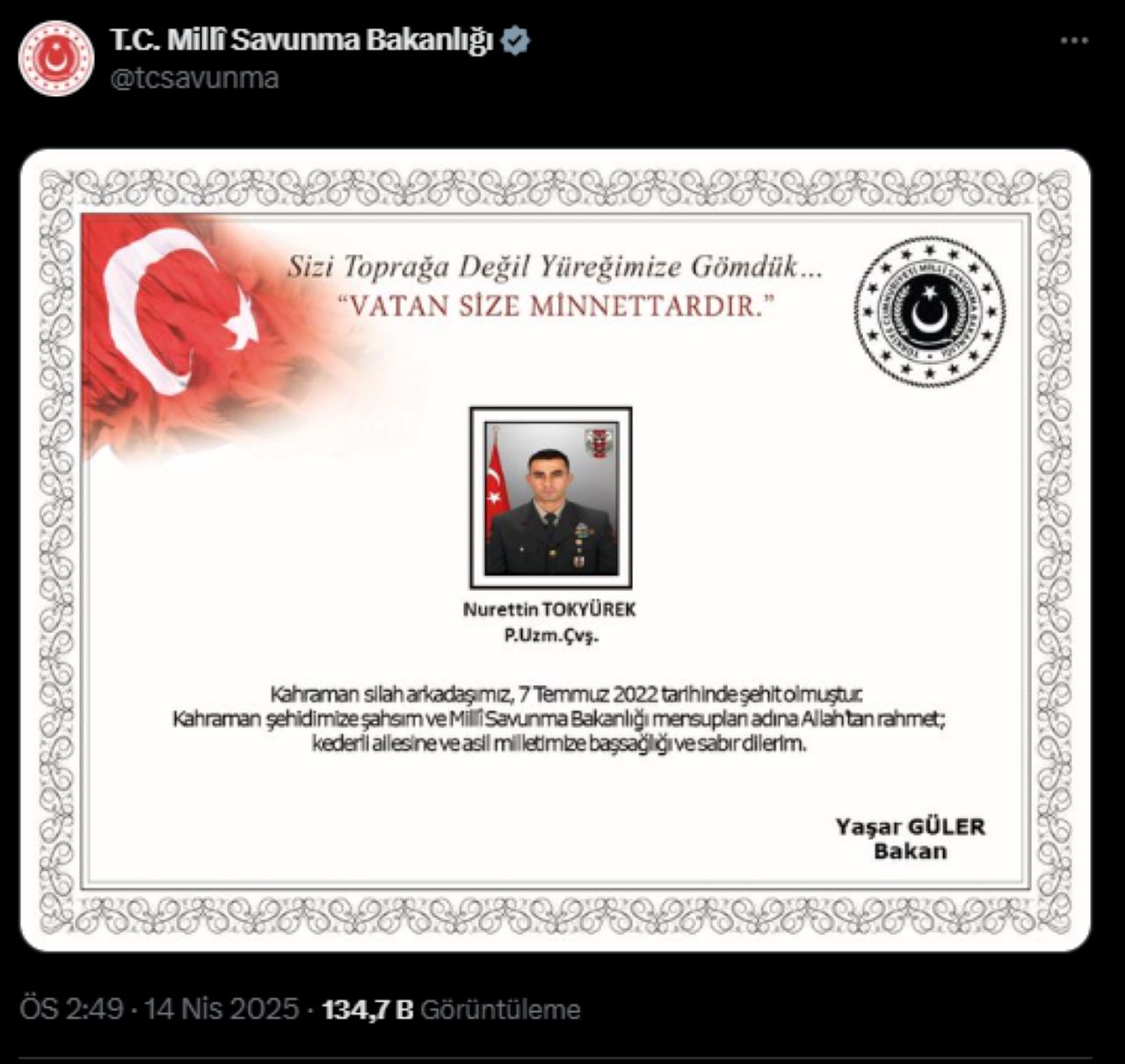 MSB Acı Haberi Duyurdu! Şehidin Naaşına 3 Yıl Sonra Ulaşıldı