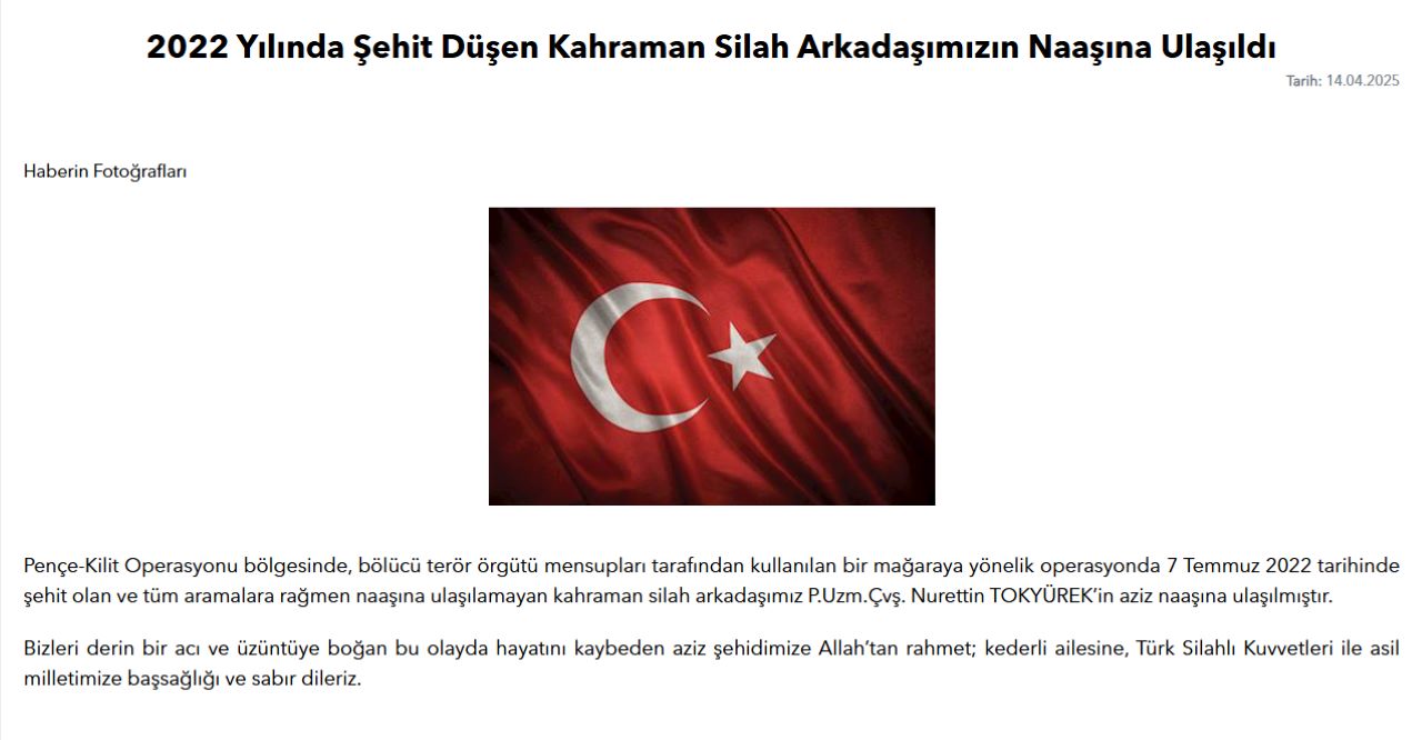 MSB Acı Haberi Duyurdu! Şehidin Naaşına 3 Yıl Sonra Ulaşıldı