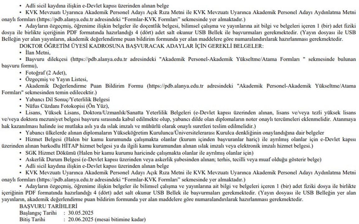 3 Alanya Alaaddin Keykubat Üniversitesi Öğretim Üyesi Alımı Yapacak!