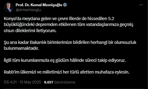 AFAD Açıkladı: Konya’da 5.2 Büyüklüğünde Deprem!