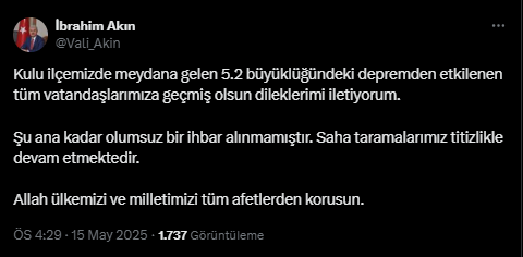AFAD Açıkladı: Konya’da 5.2 Büyüklüğünde Deprem!