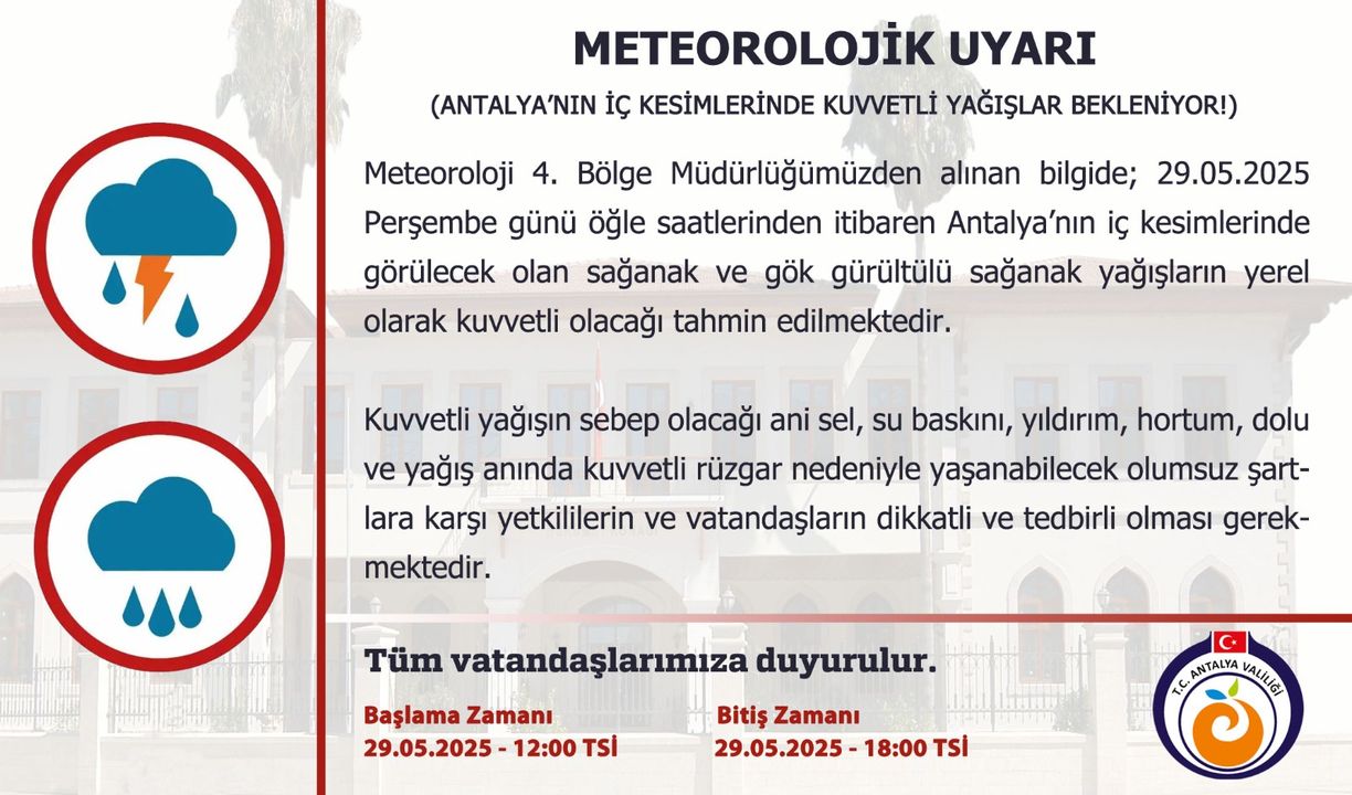 Antalya’da Ani Sel Ve Dolu Riskine Dikkat! 29 Mayıs İçin Uyarı Geldi 3