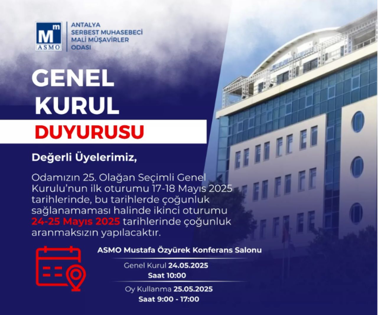 ASMO Olağan Seçimli Genel Kurulu 24-25 Mayıs'ta Yapılacak