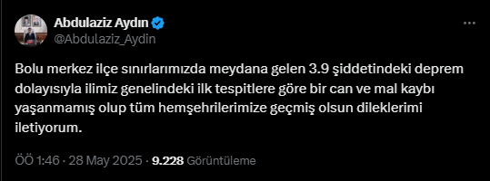 Bolu'da Gece Yarısı Korkutan Sarsıntı! 3.9 Büyüklüğünde Deprem
