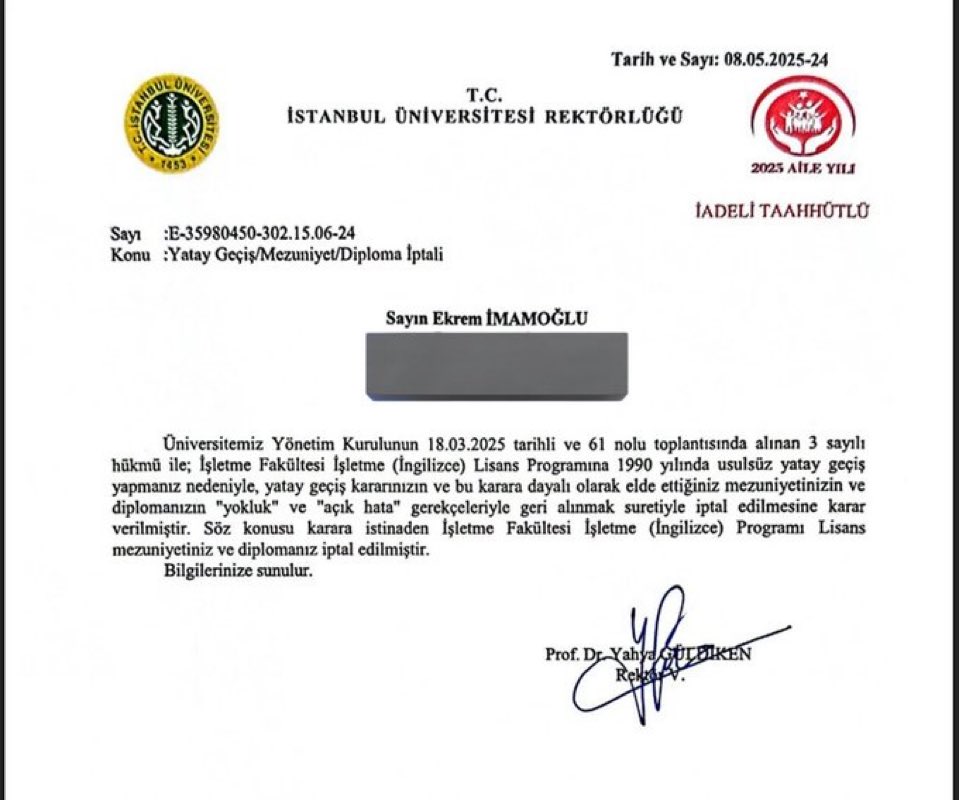 Diploması İptal Edilen İmamoğlu’na 55 Gün Sonra Tebligat