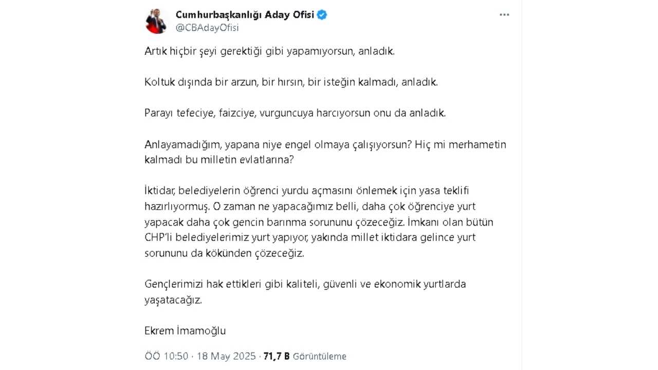 İmamoğlu’ndan Yurt Açma Engeline Sert Tepki 2