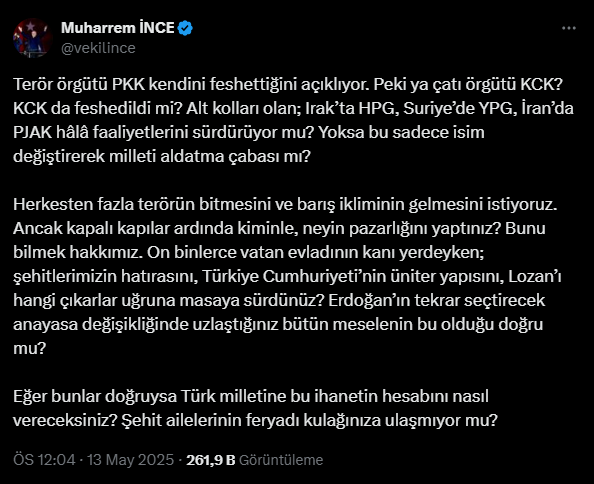İnce'den P*K'nın Fesih Açıklamasına Sert Tepki